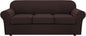 H.VERSAILTEX 4 Piece Stretch Sofa Covers for 3 Cushion Couch Covers for Living Room Furniture Slipcovers (Base Cover Plus 3 Seat Cushion Covers) Upgraded Thicker Jacquard Fabric (Sofa, Chocolate)