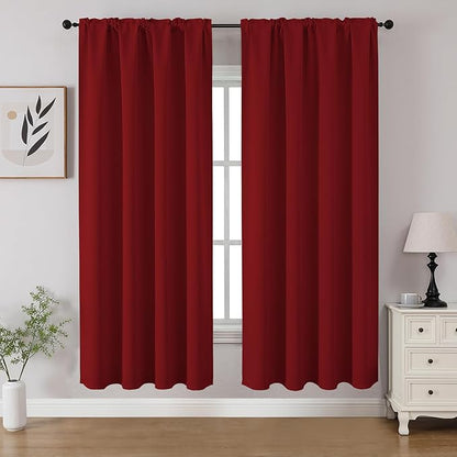 CUCRAF Red Blackout Curtains 63 inch Length 2 Panels Set, Rod Pocket Room Darkening Drapes for Bedroom Living Room, Insulated Thermal Light Blocking Window Curtain (W52 x L63 Inch)