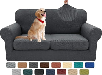 XINEAGE 2026 New 3 Pieces Couch Covers for 2 Cushion Sofa Super Stretch Loveseat Slipcover Pet Dog Universal Slip Cover Anti Slip Love Seat Furniture Protector (Dark Gray, 55"-69")