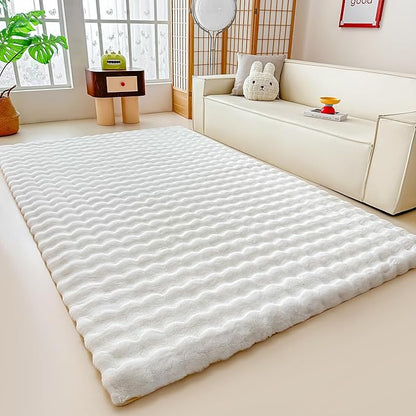 White Rabbit Plush Rug 5'x8', Fluffy Faux Fur Shaggy Area Rug for Nursery, Kids Room Decor, Soft Fuzzy Carpet for Living Room, Bedroom, Teen Girls Room