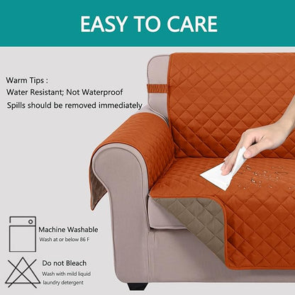 U-NICE HOME 4 Seater Sofa Cover 91 Inch Large Couch Covers for 4 Cushion Couch with Elastic Straps Water Resistant Furniture Protector Cover for Pets Cat (Sofa XX-Large, Orange/Taupe)