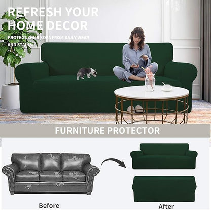 Easy-Going Stretch Oversized Loveseat Slipcover 1-Piece Sofa Cover Furniture Protector Couch Soft with Elastic Bottom for Kids Polyester Spandex Jacquard Fabric Small Checks Dark Green