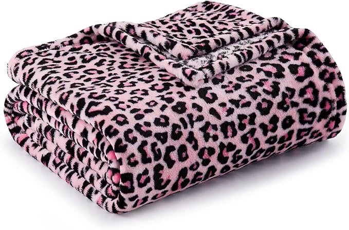 BEDELITE Fleece Blanke for Couch & Bed Pink Leopard Throw Blanket – Soft & Cozy Cheetah Blanket for Sofa, Lightweight Fleece Animal Print Decor, for Women 50"x 60", Pink