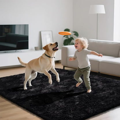 Shag Area Rugs for Bedroom Living Room,8X10 Ultra Soft Fluffy Area Rugs for Dorm, Indoor Carpet Nursery Rugs for Kids Room Home Decor, Black