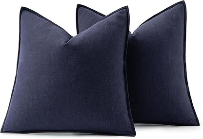 MIULEE Decorative Linen Pillow Covers 18x18 Inch Navy Boho Farmhouse Neutral Couch Throw Pillows for Bed Pack of 2 Accent Modern Pillowcase Summer Sofa Livingroom Home Decor