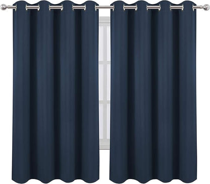 LEMOMO Blackout Curtains 52 x 63 inch/Navy Blue Curtains Set of 2 Panels/Thermal Insulated Room Darkening Bedroom Curtains