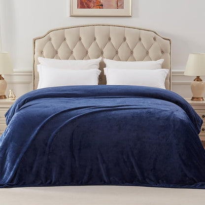 Exclusivo Mezcla Fleece Blankets Queen Size for Bed, Super Soft and Warm, All Season, Cozy, Plush, Lightweight, 90x90 Inches, Navy Blue