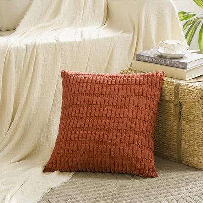 Fancy Homi 4 Packs Boho Burnt Orange Fall Decorative Throw Pillow Covers 24x24 Inch for Couch Bed Sofa, Rustic Modern Farmhouse Home Decor, Soft Plush Corduroy Cute Square Cushion Case 60x60 cm
