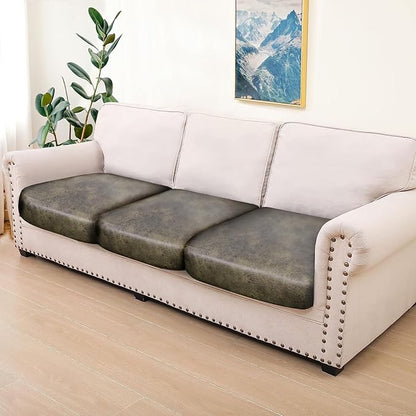 Leather Look Couch Cushion Covers Sofa Seat Slipcovers Sets Couches Furniture Protector for Sectional Armchair Loveseat Pets Kids Stretch Polyester & Spandex Fabric (3 Cushion Sofa, Yellow)