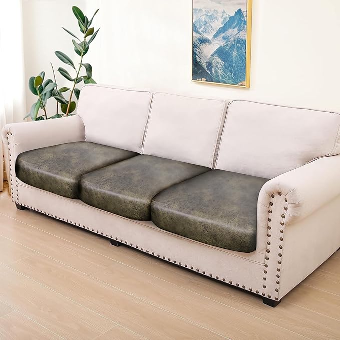 Leather Look Couch Cushion Covers Sofa Seat Slipcovers Sets Couches Furniture Protector for Sectional Armchair Loveseat Pets Kids Stretch Spandex Fabric (3 Cushion XL Sofa, Yellow)