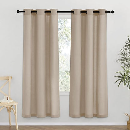 NICETOWN Taupe Thick Linen Curtains 72" Length, Grommet Privacy Window Treatments Linen Weave with Light Penetration Vertical Drapes for Farmhouse/Home Office, W42 x L72, 2 Panels