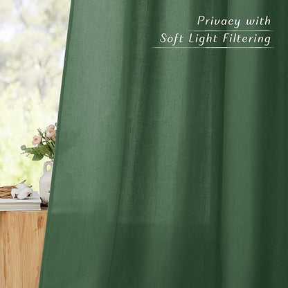 NICETOWN Linen 36 inch Curtains for Kitchen Window, Grommet Thick Flax Linen Olive Green Small Window Treatments Privacy Assured with Light Filtering for Cafe/Kids Room, W42 x L36, 2 Panels