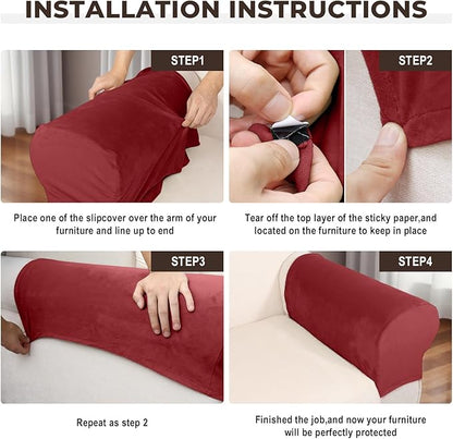 Couch Arm Covers 2 Pcs Sofa Armrest Covers Stretch Couch,Armrest Cover for Chairs Scratch-Resistant Sofa Arm Cover Armchair Slipcovers,Christmas Red