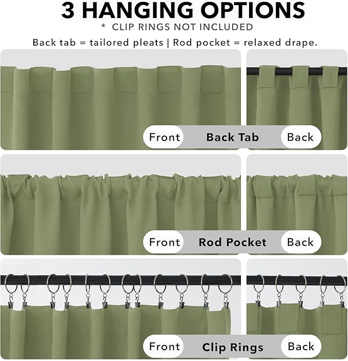 Deconovo Blackout Curtains, Thermal Insulated, W52 x L45 2 Panels, Back Tab, Machine Washable, Room-Darkening Drapes for Bedroom/Living Room Sage Green