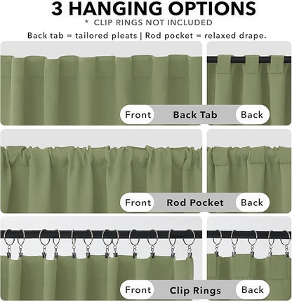 Deconovo Blackout Curtains, Thermal Insulated, W52 x L45 2 Panels, Back Tab, Machine Washable, Room-Darkening Drapes for Bedroom/Living Room Sage Green