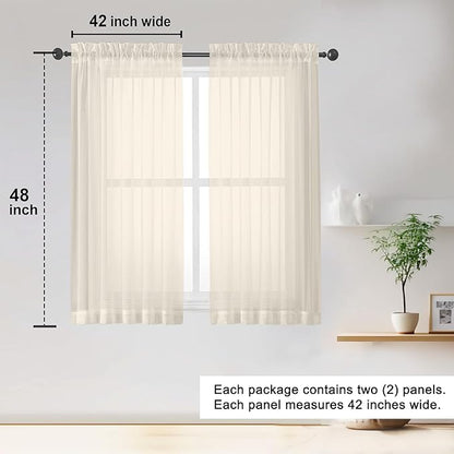 OWENIE Sheer Cream Curtains 84 Inch Length 2 Panels Set for Living Room Bedroom, Rod Pocket Voile Sheer Panel Drapes, Cream, 2pcs, Each 42" W x 48" L