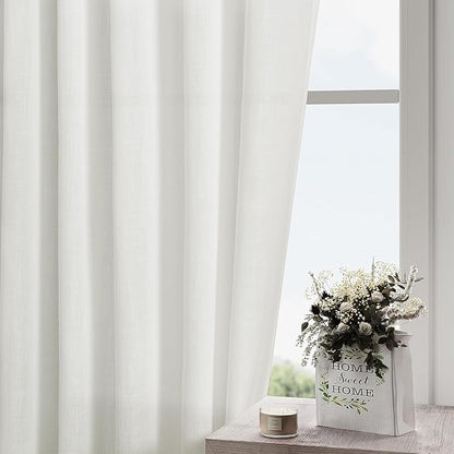 Nanspring Off White Linen Blend Semi Sheer Curtains 86 Inches Long 2 Panel Set Pocket Back Tab Light Filtering Decorative Decor Curtain Drapes for Bedroom Living Room 52x86