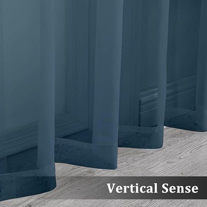 OVZME Dusty Blue Sheer Curtains 108 Inches Long, Light Filtering Semi Transparent Lightweight Voile Rod Pocket Window Curtains for for Yard, Patio, Villa, Parlor, W42 x L108, Set of 2 Panels