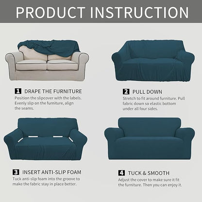 Easy-Going Stretch Oversized Loveseat Slipcover 1-Piece Sofa Cover Furniture Protector Couch Soft with Elastic Bottom for Kids Polyester Spandex Jacquard Fabric Small Checks Deep Teal