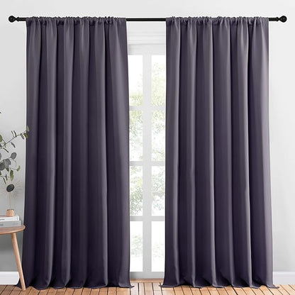 NICETOWN Blackout Curtains Window Draperies, Greyish Purple, Set of 2, 70 by 95 inches Long, Window Treatment Thermal Insulated Solid Room Darkening Drapes for Bedroom
