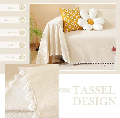HANDONTIME Beige Sofa Covers Couch Covers for 3 Cushion Sofa Cute Couch Cushion Covers Pet Couch Protector Thick Chenille Loveseat Cover Multi-Functional Throw Cover, 71" X118"
