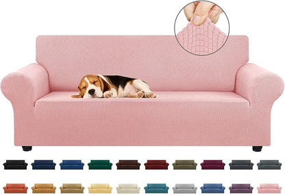 KEKUOU Stretch Sofa Cover Slipcover ，Couch Covers for 3 Cushion Couch Sofa pet Friendly (78"-94") Furniture Protector Sofa with Elastic Bottom for Kids,Dog, Jacquard Small Checked(Large,Dusty Pink)