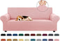 KEKUOU Stretch Sofa Cover Slipcover ，Couch Covers for 3 Cushion Couch Sofa pet Friendly (78"-94") Furniture Protector Sofa with Elastic Bottom for Kids,Dog, Jacquard Small Checked(Large,Dusty Pink)