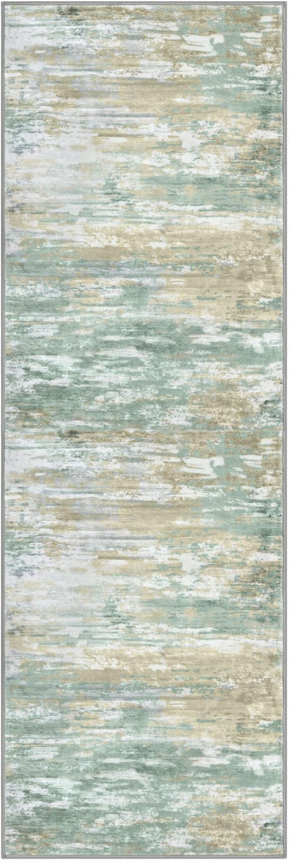 KOZYFLY Modern Abstract Runner Rugs 2x6 Light Green Yellow Machine Washable Area Rug for Bedroom Non-Slip Living Room Rug, Faux Wool Soft Low Pile Office Carpet for Bedroom, Kitchen Bathroom