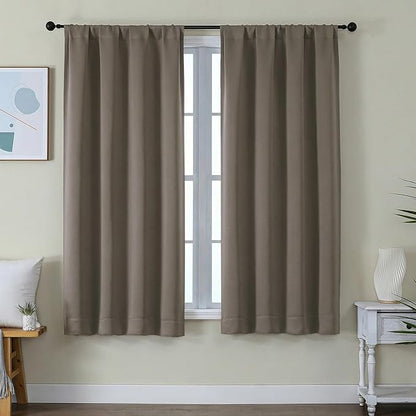 Simplebrand Ava Latte Blackout Curtains for Bedroom 63 Inch Length 2 Panels Set, Privacy Thermal Insulated Rod Pocket Door Window Curtains for Patio French Door Front Door, W40 x L63 Inch, Latte