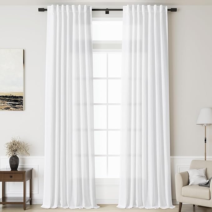Nanspring Extra Long Curtains 2 Panels Set 122 Inches Long for Dinning Room White Back Tab Rod Pocket Light Filtering Semi Sheer Drapes Linen Textured Window Curtain for Bedroom 52x122