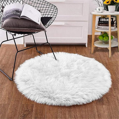 Goolela White Round Rug 3ft Fluffy Faux Sheepskin Fur Rug Small Circle Fuzzy Furry Rug for Bedroom Dorm Bedside Plush Washable Carpet