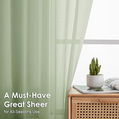 OVZME Light Green Sheer Curtains 63 Inches Long 2 Panels - Soft Light Filtering Window Sheer Panels for Living Room/Bedroom, Top Dual Rod Pocket, 1 Pair, Each 42Wx63L Inches