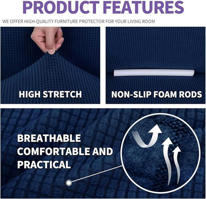 ZNSAYOTX Stretch Oversized Couch Cover Universal Sofa Covers for Living Room Dogs Pet Furniture Protector Spandex Extra Large Sofa Slipcovers with Anti Slip Foam Sticks (Navy Blue, XL Sofa)