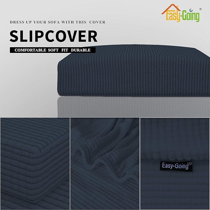 Easy-Going Stretch Cushion Cover Sofa Cushion Furniture Protector Sofa Seat Sofa Slipcover Sofa Cover Soft Flexibility with Elastic Bottom(Sofa Cushion, Dark Blue)
