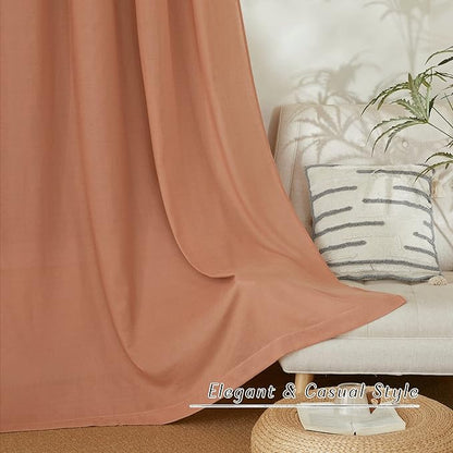 NICETOWN Linen 78 inch Curtains for Kitchen Window, Grommet Thick Flax Linen Terracotta Small Window Treatments Privacy Assured with Light Filtering for Cafe/Kids Room, W68 x L78, 2 Panels
