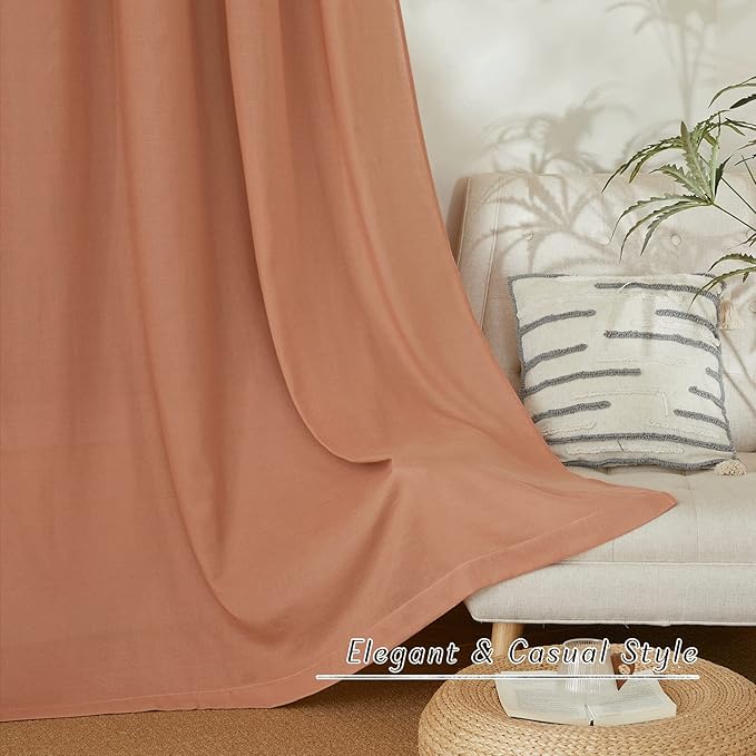 NICETOWN Linen 36 inch Curtains for Kitchen Window, Grommet Thick Flax Linen Terracotta Small Window Treatments Privacy Assured with Light Filtering for Cafe/Kids Room, W42 x L36, 2 Panels