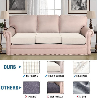 H.VERSAILTEX Super Stretch Individual Seat Cushion Covers - Sofa & Couch Cushion Slipcover Sets - Thick Jacquard Textured Twill Fabric (3 Piece XL, Porcelain White)