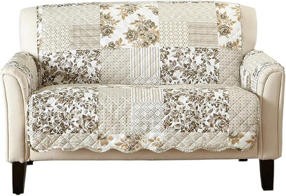 Great Bay Home Reversible Patchwork Loveseat Cover - Washable Slipcover Furniture Protector with Elastic Straps - Perfect for Kids & Pets - Box-Stitched Detail (Taupe)