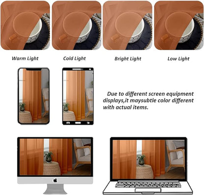 Chyhomenyc Orange Sheer Valances for Windows - Light Filtering Small Kitchen Curtains, Rod Pocket Short Top Window Treatment Decor for Living Room Bathroom Basement, 42Wx16L inches, 2 Panels