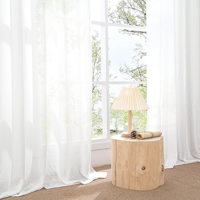 BGment White Linen Curtains 48 Inch Length for Short Window - Natural Semi Sheer Drapes Light Filtering with Rod Pocket for Living Room Bedroom Kitchen Lightweight Rustic, 2 Panels Set, 42 X 48 Inch