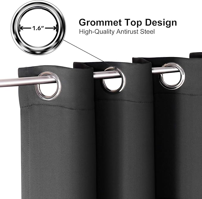 ChrisDowa Small Window Curtains 50 inches Long for Bedroom - Grommet Short Thermal Insulated Room Darkening Curtains for Kitchen (2 Panels, Dark Grey, 29 x 50 Inch)