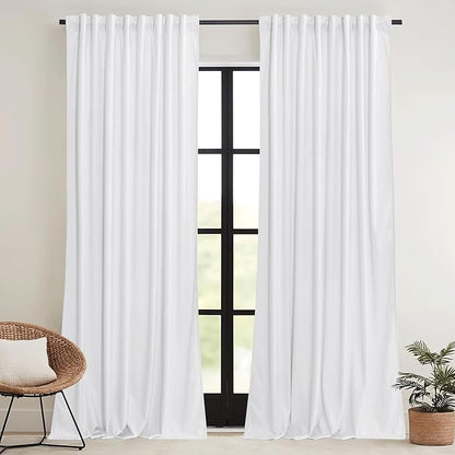 RYB HOME White Velvet Curtains 72 inches with Hook Belt, Soft Fabric Room Darkening Thermal Insulated Luxurious Home Decor Curtains for Living Room Bedroom, W 52" x L 72", 2 Panels Set