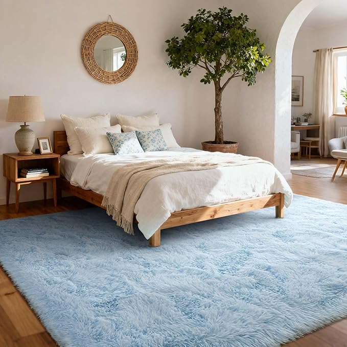 8x10 Ft Extra Large Shag Rugs for Living Room, Ultra Soft Fluffy Furry Area Rugs for Bedroom Indoor Floor, Aesthetic Carpet for Kids Home Decor (Light Blue)
