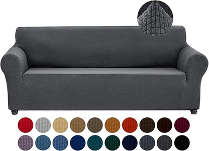 Joccun Stretch Couch Cover Slipcovers, 1-Piece Sofa Covers for 3 Cushion Couch Spandex Jacquard Washable Furniture Protector Cover for Living Room,Kids,Pets(Large 78''-94'',Charcoal)