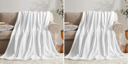 KMUSET Fleece Blanket Throw Size White Lightweight Super Soft Cozy Luxury Bed Blanket Microfiber (Pack of 2)