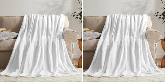 KMUSET Fleece Blanket Throw Size White Lightweight Super Soft Cozy Luxury Bed Blanket Microfiber (Pack of 2)