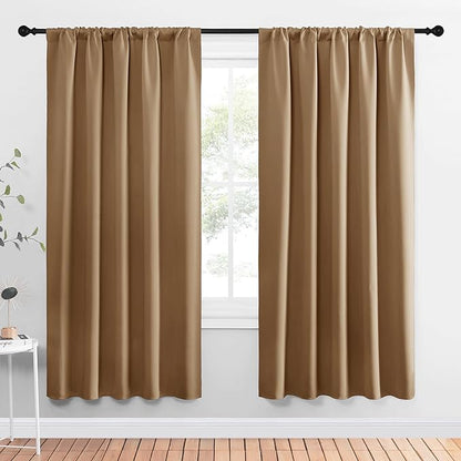NICETOWN Window Curtains Blackout Drapes, Gold Brown, 1 Pair, 52 by 72-Inch, Thermal Insulated Solid Rod Pocket Blackout Curtains/Draperies for Living Room