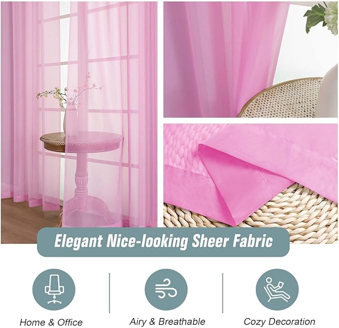 Light Pink Sheer Curtains 90 Inches Long 2 Panels, Light Filtering Solid Sheer Curtains for Bedroom Living Room, Lightweight Soft Airy Voile Sheer Drapes, Dual Rod Pocket, 2x42Wx90L Inches