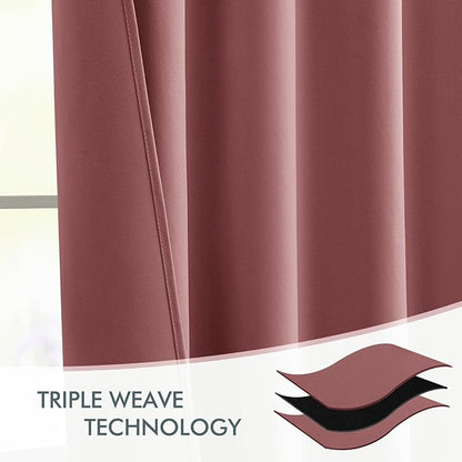 MIULEE Dusty Rose Back Tab Blackout Curtains 72 Inches Long 2 Panels Set for Living Room Bedroom Privacy, Rod Pocket/Pinch Pleat Thermal Insulated Room Darkening Pleated Light Blocking Drapes