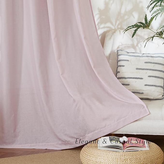NICETOWN Blush Pink Linen Curtains for Kitchen, Thick Flax Small Window Treatments Semi Sheer Privacy Assured with Light Through for Cafe/Bathroom, W42 x L90, 2 Panels